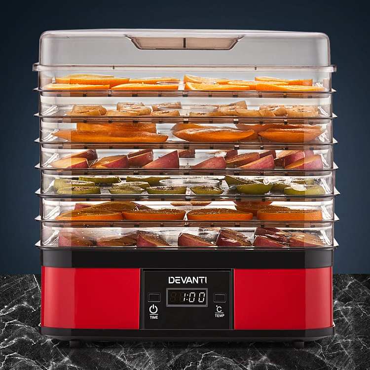 devanti-food-dehydrator-7-trays-with-removable-trays-lcd-display-food-grade-ps-material-temperature-range-40-70-245w-red-1