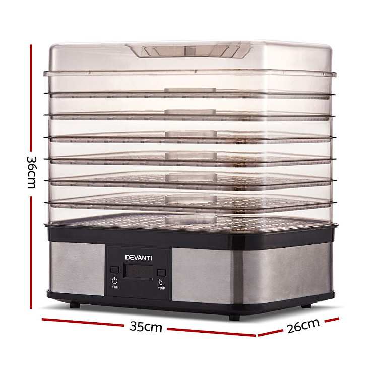 devanti-food-dehydrator-7-tray-part-tray-removable-lcd-display-food-grade-ps-material-40-70-245w-silver-3