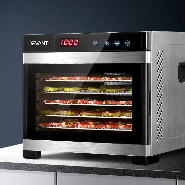devanti-food-dehydrator-6-trays-intelligent-temperature-control-tray-removable-lcd-touch-screen-food-grade-ps-material-35-75-344531cm-500w-silver-1