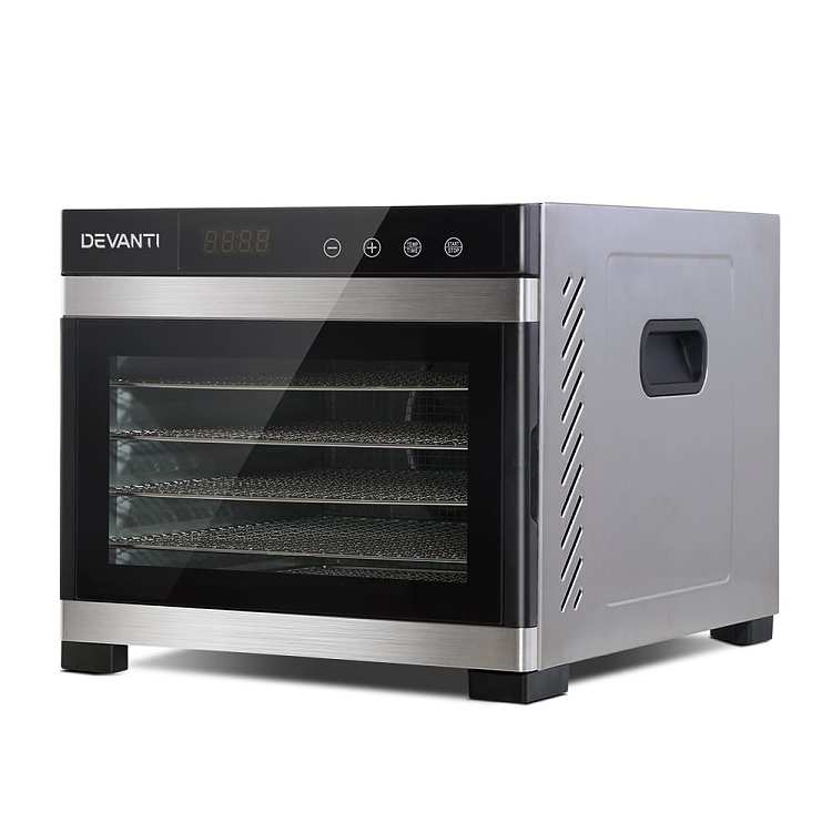 devanti-food-dehydrator-6-trays-intelligent-temperature-control-tray-removable-lcd-touch-screen-food-grade-ps-material-35-75-344531cm-500w-silver-2