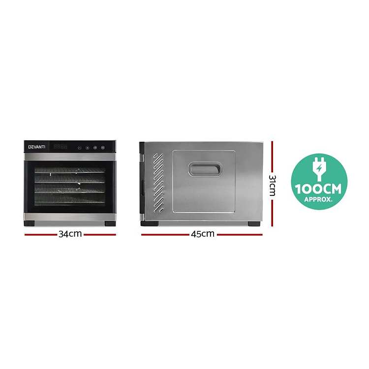 devanti-food-dehydrator-6-trays-intelligent-temperature-control-tray-removable-lcd-touch-screen-food-grade-ps-material-35-75-344531cm-500w-silver-3
