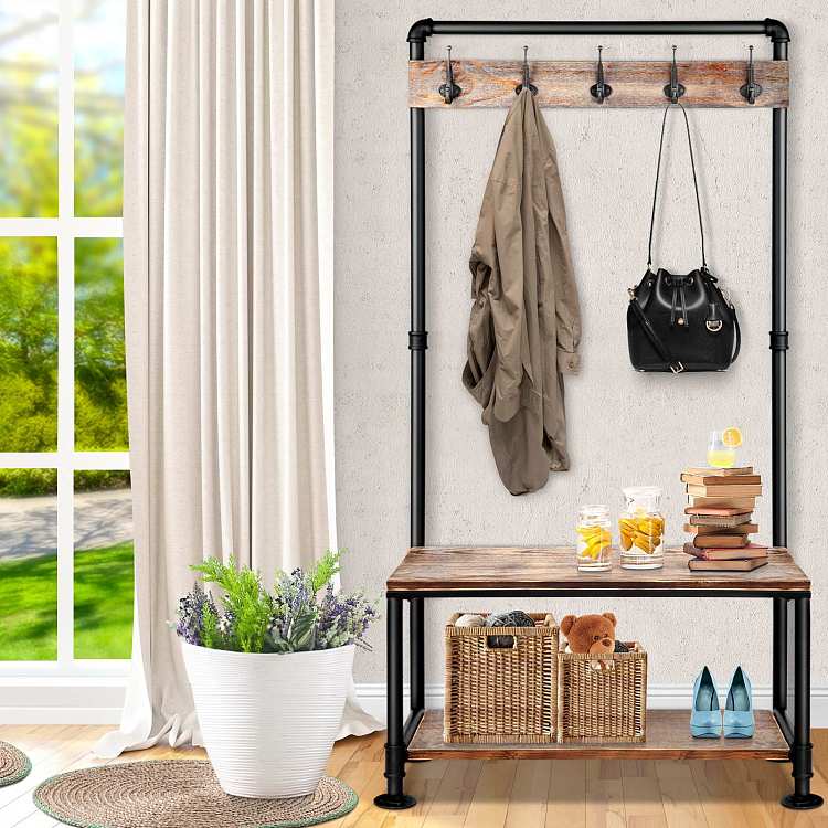 artiss-clothes-rack-2-layer-shoe-rack-black-wood-color-161cm-5