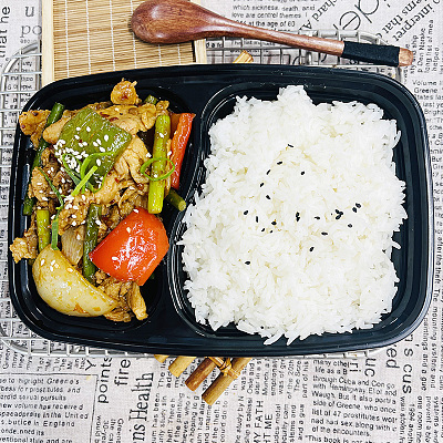 299蒜苔洋葱炒肉（微辣）+白米饭【1000ml盒装】
