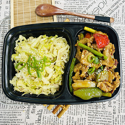 329蒜苔洋葱炒肉+包菜炒肉末（1000ml盒装）