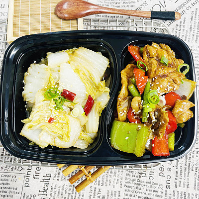 35蒜苔洋葱炒肉+酸辣白菜（中辣）（双拼菜 1000ml盒装）