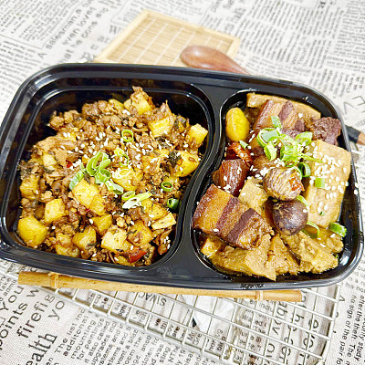 1139栗子红烧肉焖冻豆腐＋外婆菜炒土豆丁（1000ml盒装）