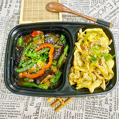 1418 辣炒包菜肉丝（中辣）+豆角烧茄子（1000ml盒装）